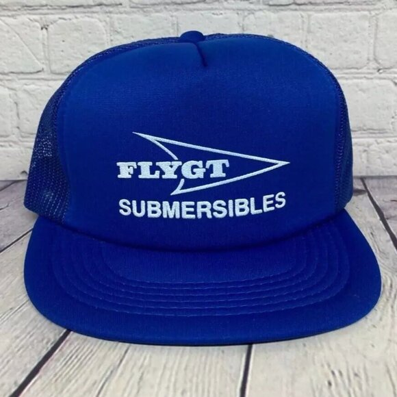Vintage FLYGT Submersible Trucker Hat Mesh Cap Adjustable Snapback Blue - Picture 1 of 6